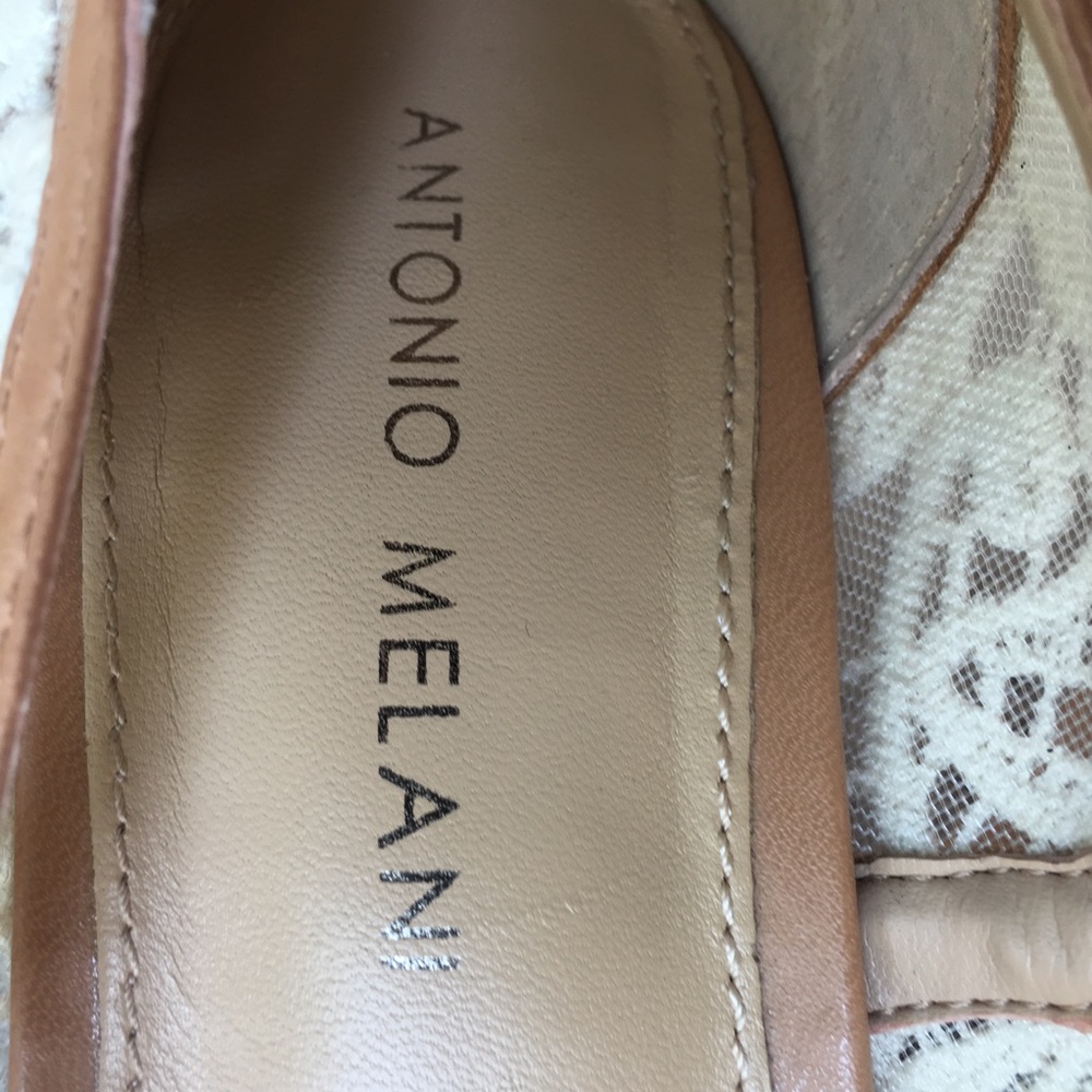 Antonio Melanie Tan & Ivory Lace Slip On Heels - Picture 5 of 8